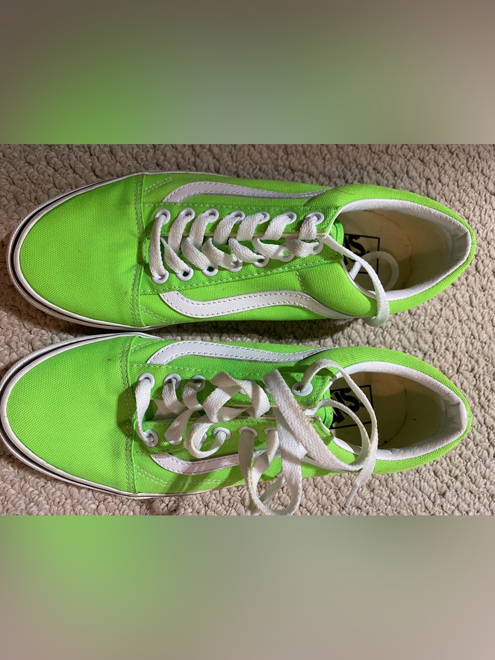 Vans Neon Green Canvas Old Skool Sneakers with White Stripe